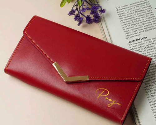 Ladies Black-Red PU Leather Clutch Purse