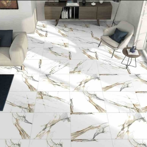 White Design Floor Tiles Glossy Finish