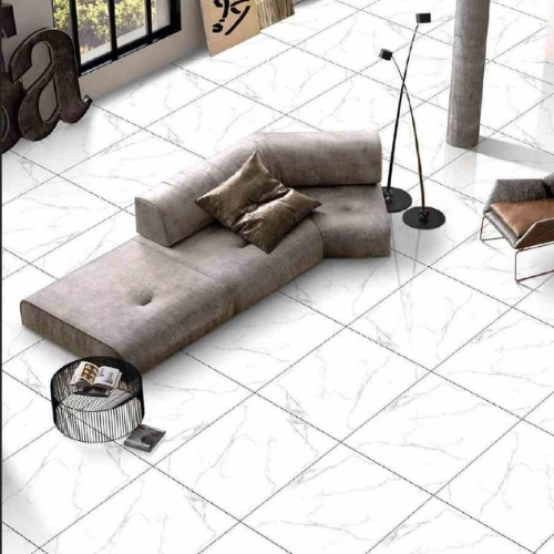White Designer Floor Tiles Glossy Finish