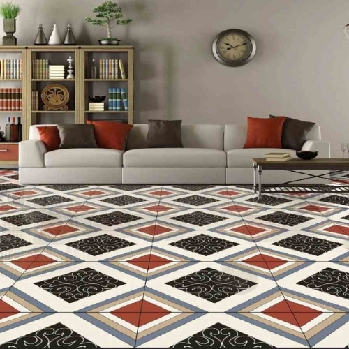 Black Red Design Floor Tiles Matt Finish