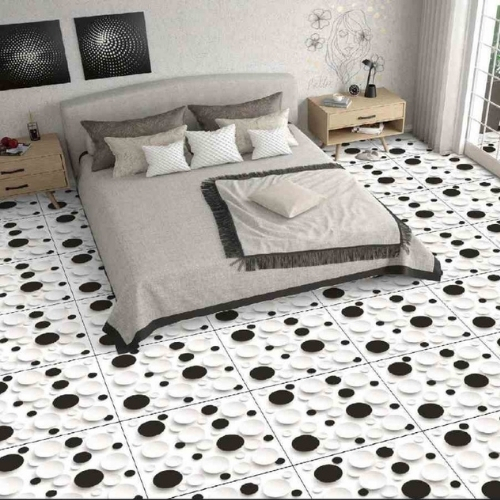 Black White Design Floor Tiles Glossy Finish
